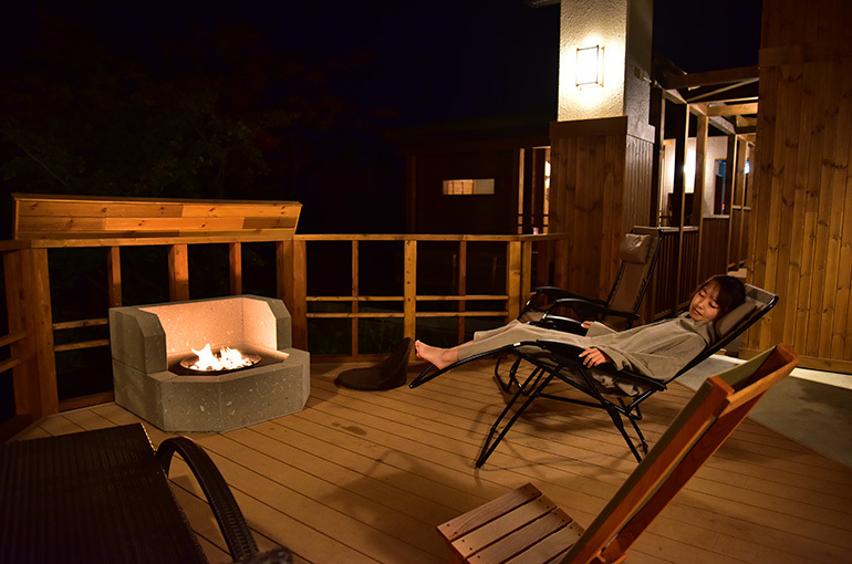 Open-air bath and Finnish sauna in the Mori-no-Yuya 3